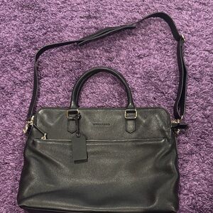 Levenger Black Pebbled Leather Briefcase Bag